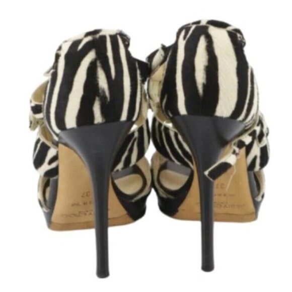 Jimmy Choo Black & White Zebra Print Mia Studs & Tassel Heels Sandals sz 37 US 7 - Picture 3 of 7